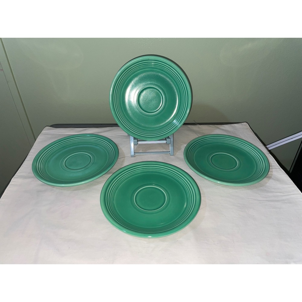 Fiesta HLC USA Green Saucer Plates Set of 4 Concentric Rings 6 Inch Ceramic